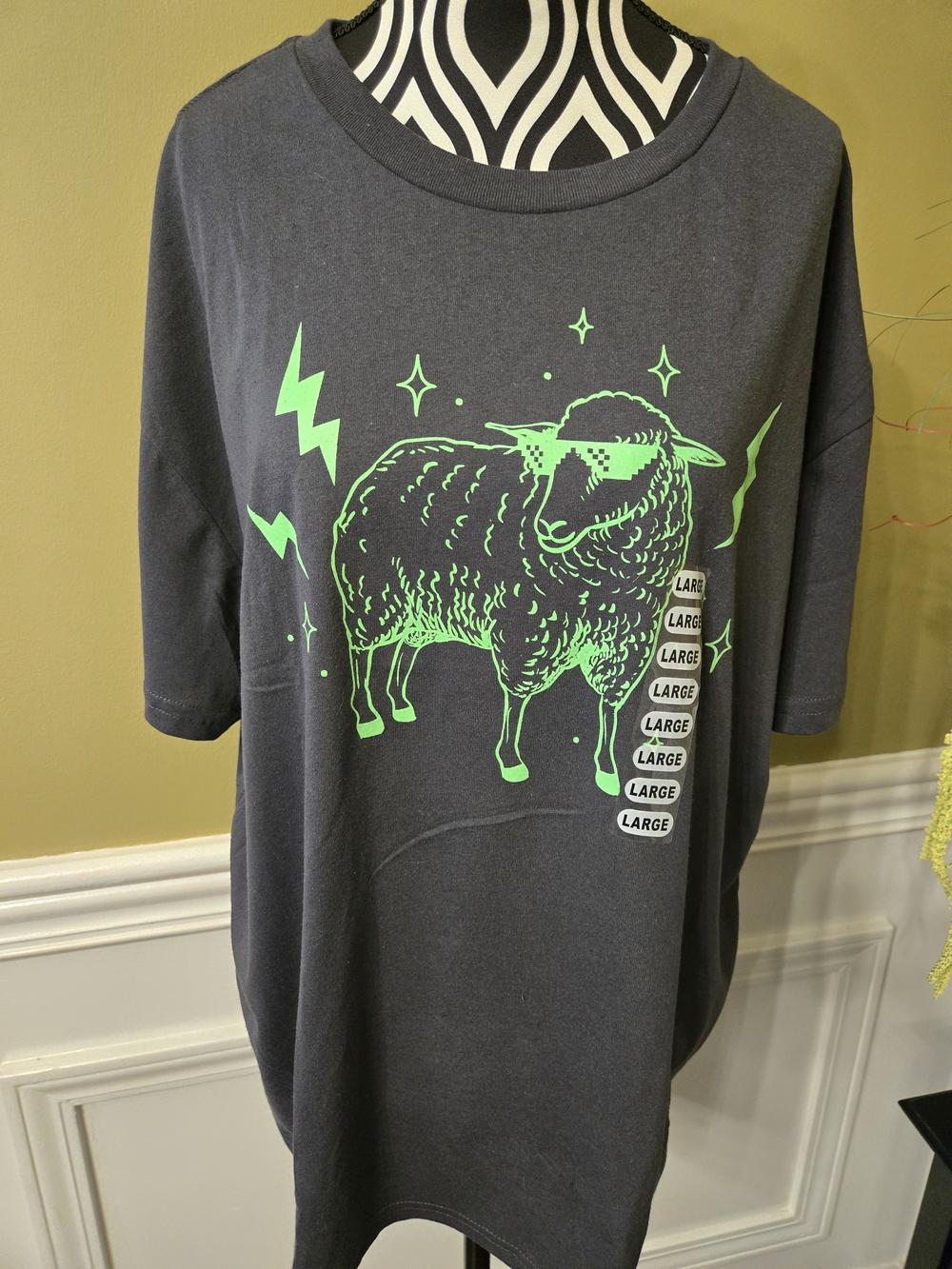 NEW Neon Green Sheep Graphic Tee - Dark Gray
